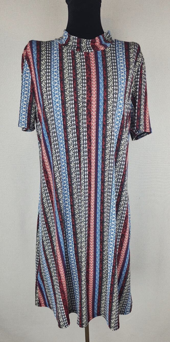 BCB Generation Dress Womens L Striped mock neck boho shift funky fun festival - Picture 1 of 11